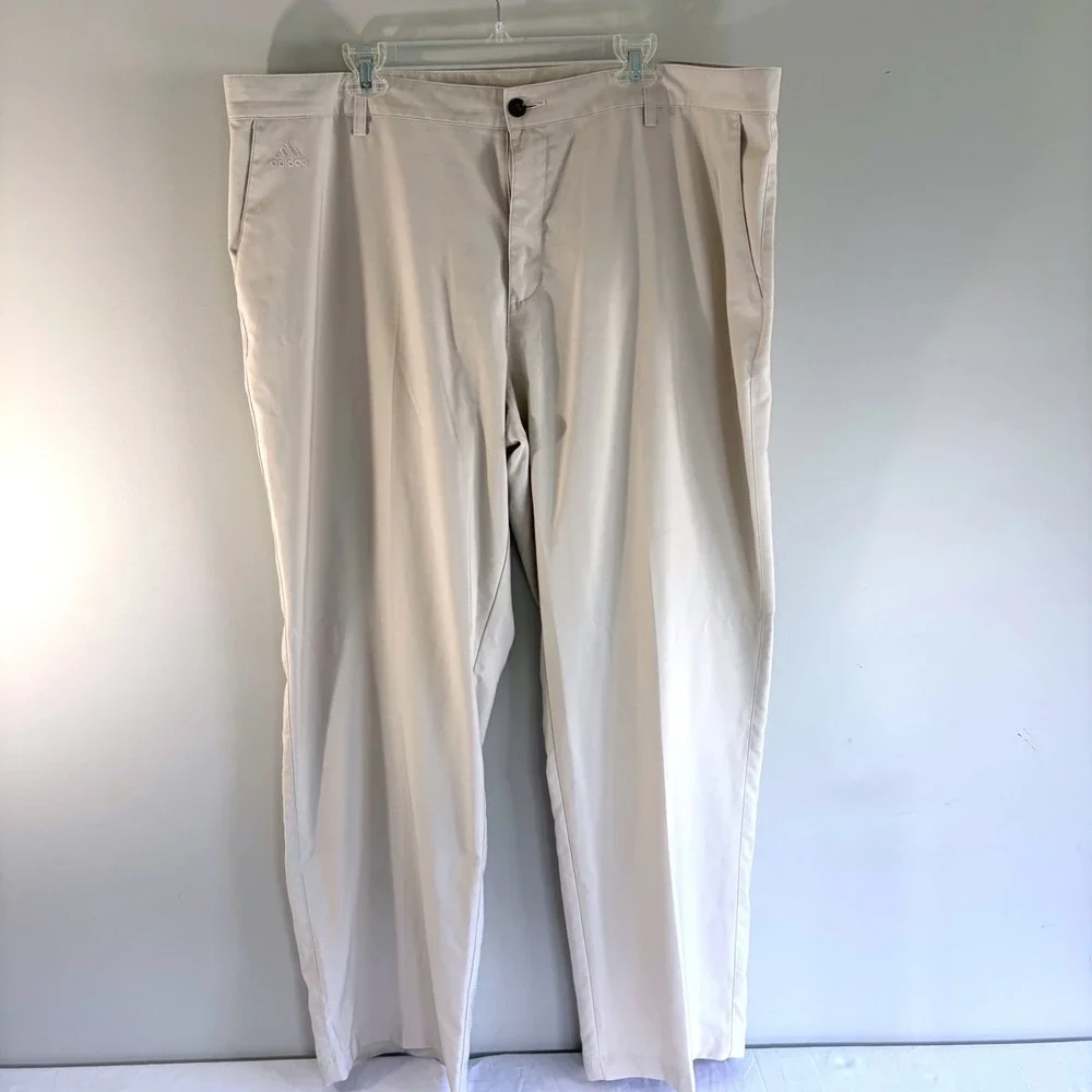 Adidas Mens Climalite GolfCore Pants Beige‎ Tan Flat Front Chino Trousers 42x32